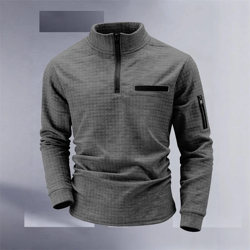 Nuova polo sportiva da uomo, design a righe vintage con chiusura a mezza zip, vestibilità slim, elegante top casual a maniche lunghe da esterno. - immagine 3
