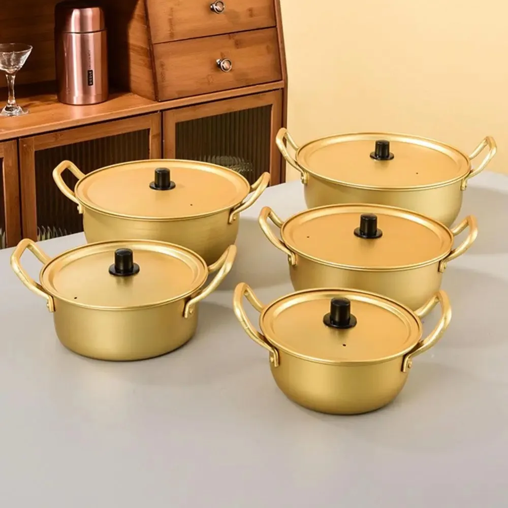 Gold Ramen Noodle Pot Aluminum Easy To Clean Soup Hot Pot Universal Double Ears with Lid Noodle Cooking Induction Cooker Gas