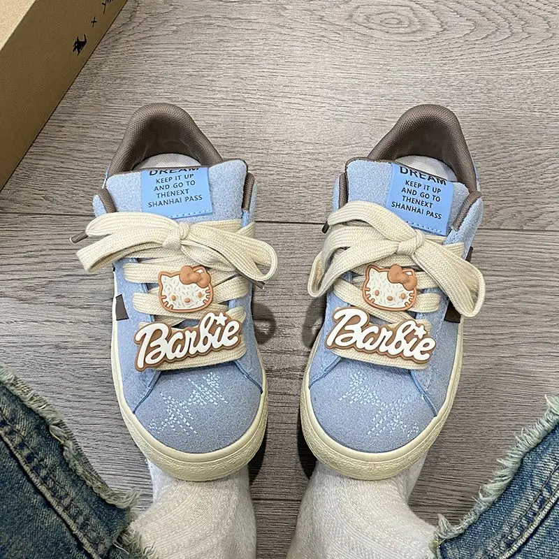 

Winter Women Breathable Sneakers Cartoon Blue Shoes Thick Heel Plaid Sneakers Casual Running Platform Y2K Lolita Sports Shoes