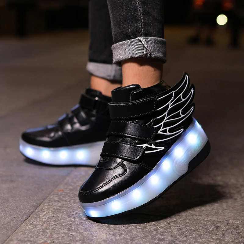 Description Picture 5 of item2024 Children's Roller Skating Shoes High-top Shoelaces for Boys and Girls LED Lights USB Charging Training Shoes for Kids