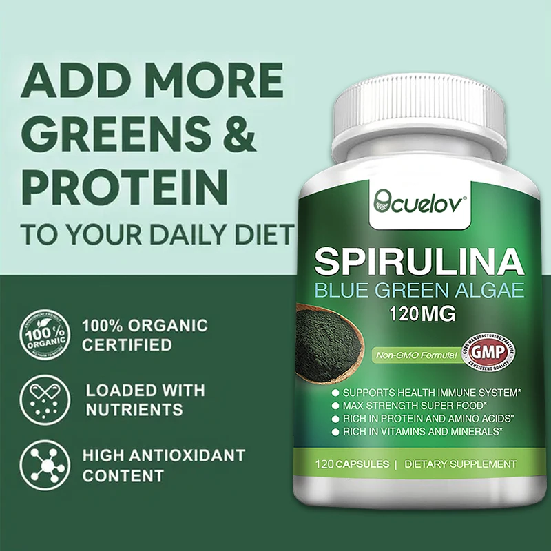 Spirulina Blue Green Algae 120 Capsules Natural Immune Boost Support