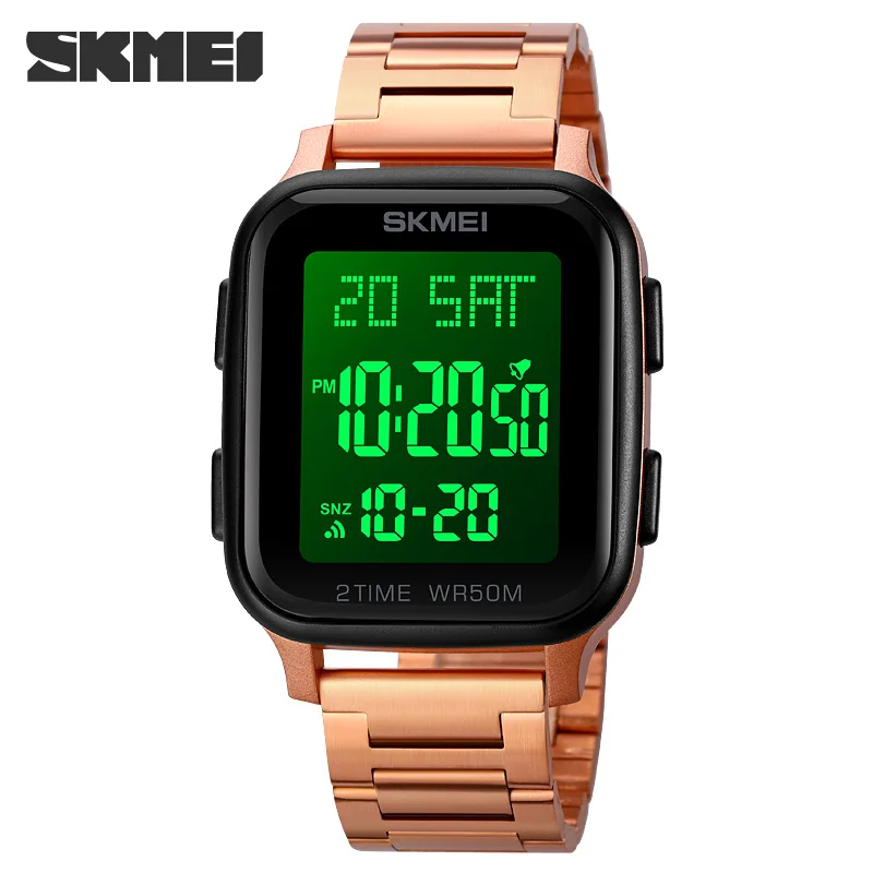 

SKMEI Fashion Sport Watch Men LED Alarm Clock Chrono 5Bar Waterproof Stainless Steel Countdown Digital Wristwatch Reloj Hombre