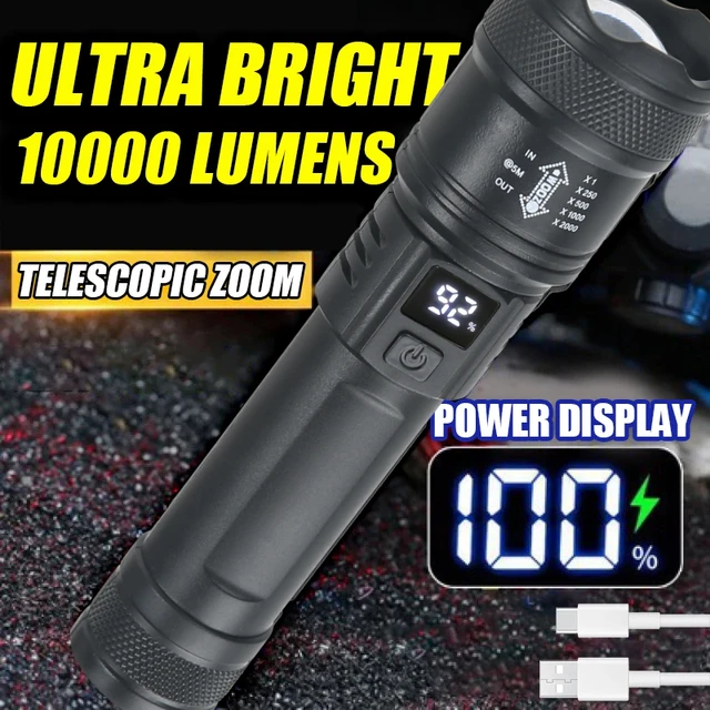 High Power Self Defense LED Flashlights USB Rechargeable Strong Hand Light Multifunctional Torch Lamp For Emergency Camping 1