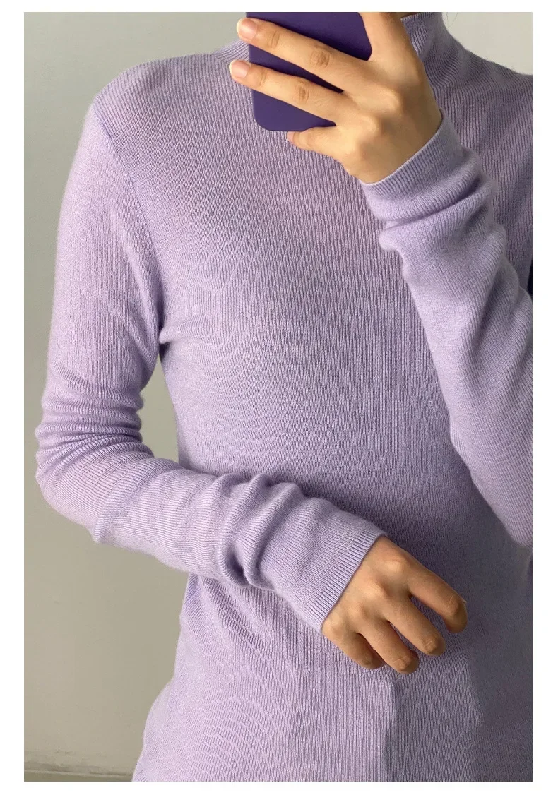 100% Ultra-fine Merino Wool Sweater Autumn and Winter Loose and Simple Semi-turtleneck Wool Bottoming Shirt Multi-color Sweater 3