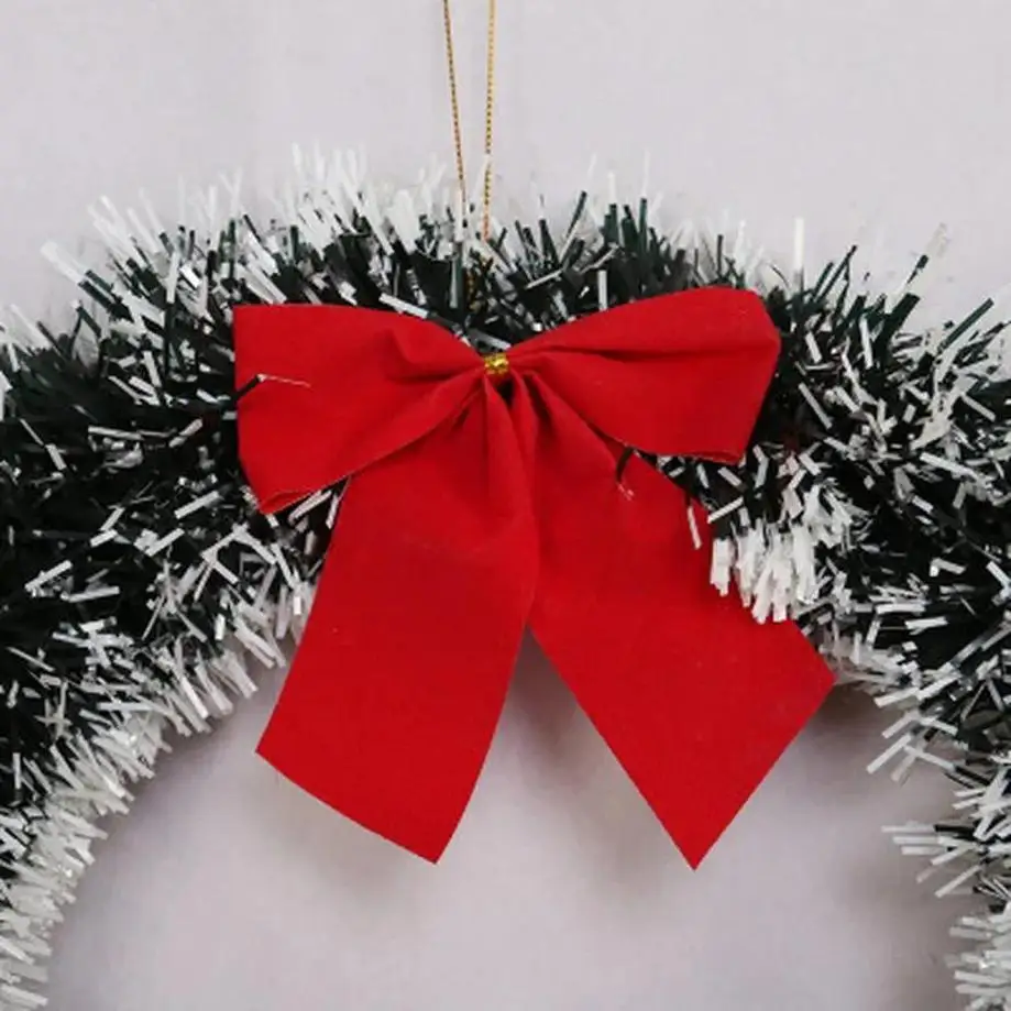 1Pcs 35CM Christmas Garland With Bow Christmas Vine Ring Wreath Decoration Christmas Window Decoration Home Festival Party Decor