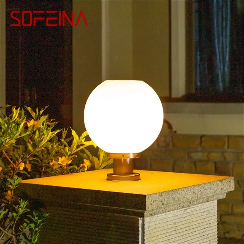 

SOFEINA Outdoor Solar Modern Wall Light LED Globe Shade Waterproof Pillar Post Lamp Fixtures for Home