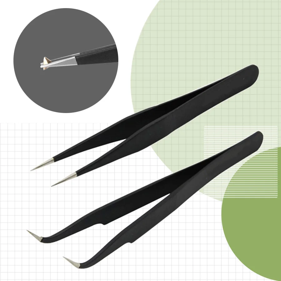 Anit-Static Tweezers, Precision Black DIY Tweezers for Nail Art and Eyelash Extensions Beauty Tools 3