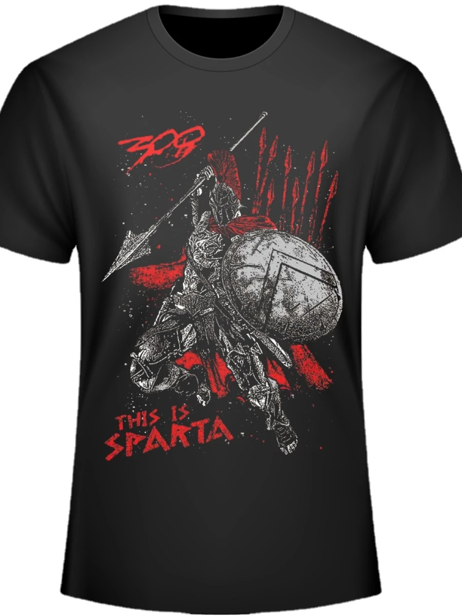 Camiseta de lutador espartano masculina, desenho de batalha, manga