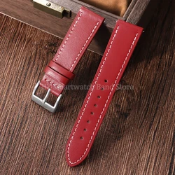 Universal Leather Quick Release Watch Strap Bracelet - Waterproof Cowhide Wrist Band - 24mm (Red)