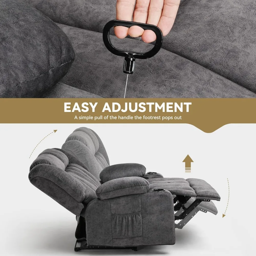 manual recliner couch，fabric reclining sofa chair with cup holders, upholstered reclinerchair set with side pockets suitable fo