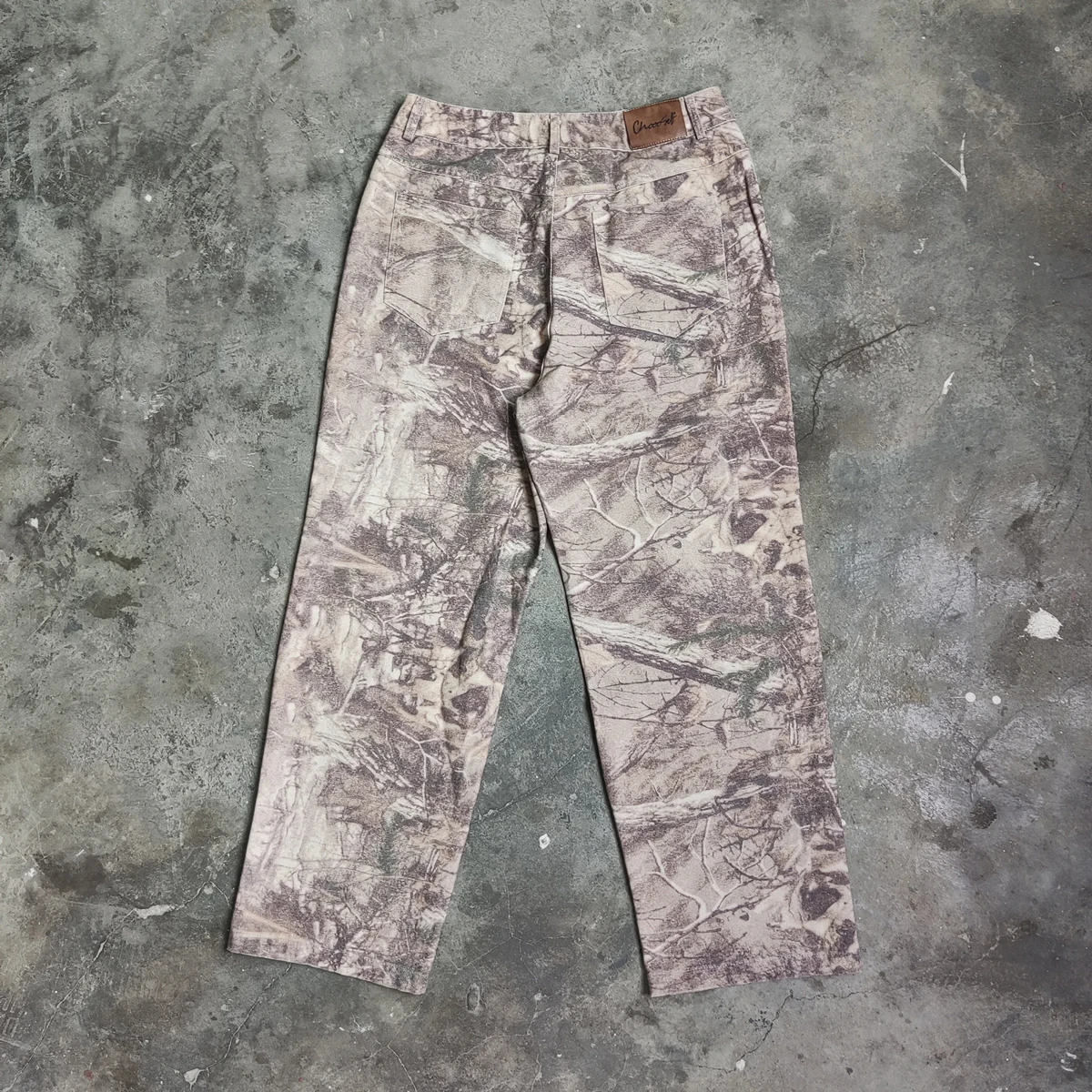 Yao888 Leaf Camouflage Graphics Print Vintage Retro Straight Leg Oversize Loose Washed Old Retro Streetwear Long Pants For Men 2