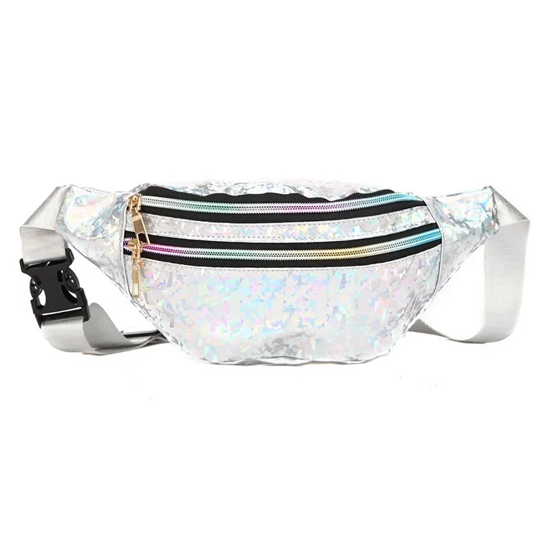 Holographic Fanny Pack Hologram Waist Bag Laser PU Beach Travel Banana Hip Bum Zip Women Purse Belt Bags Girl Chest Bags