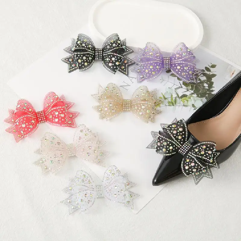 2PCS 우아한 분리형 활 디테일 신발 장식 나무 플랫 샌들 DIY 액세서리 쉬운 일치 신발 장식