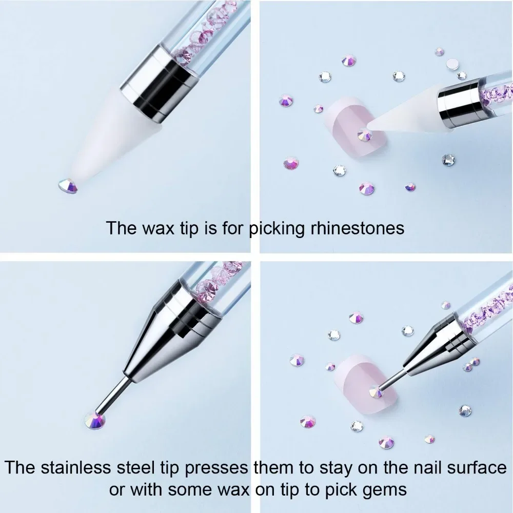 Nail Art Dual Heads Acrylic Design Metal Dotting Wax Pen Rhinestones Gem Picking Picker Manicure Drill Pencil Silicone Head Tool 4