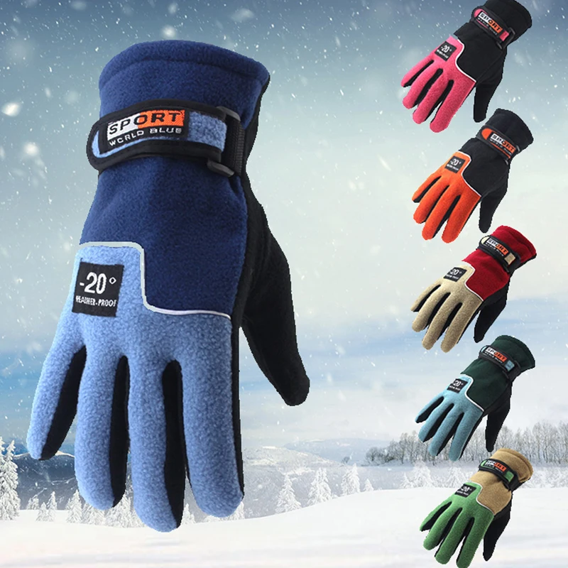 Men Winter Fleece Thermal Glove Motorcycle Thermal Warm Gloves Polar Fleece Mittens For Men Snow Sport Windproof Non-Slip Gloves