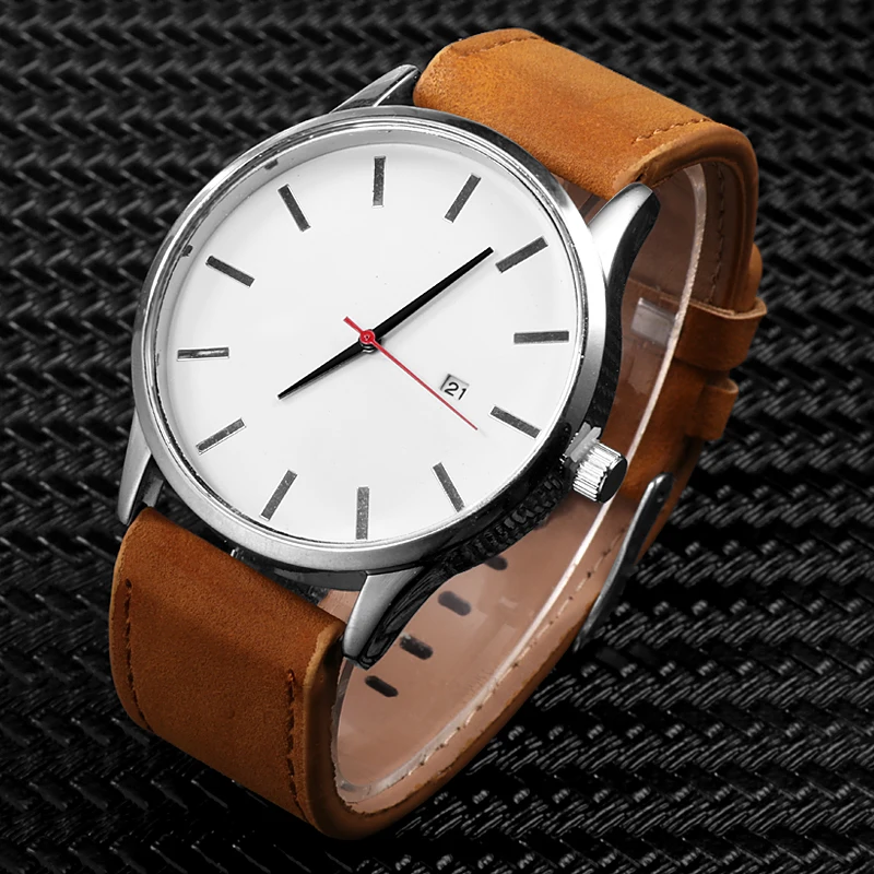 

Sports quartz watch for men, big ball timing, calendar, leather strap, leisure style, fashion Luxury man's gift