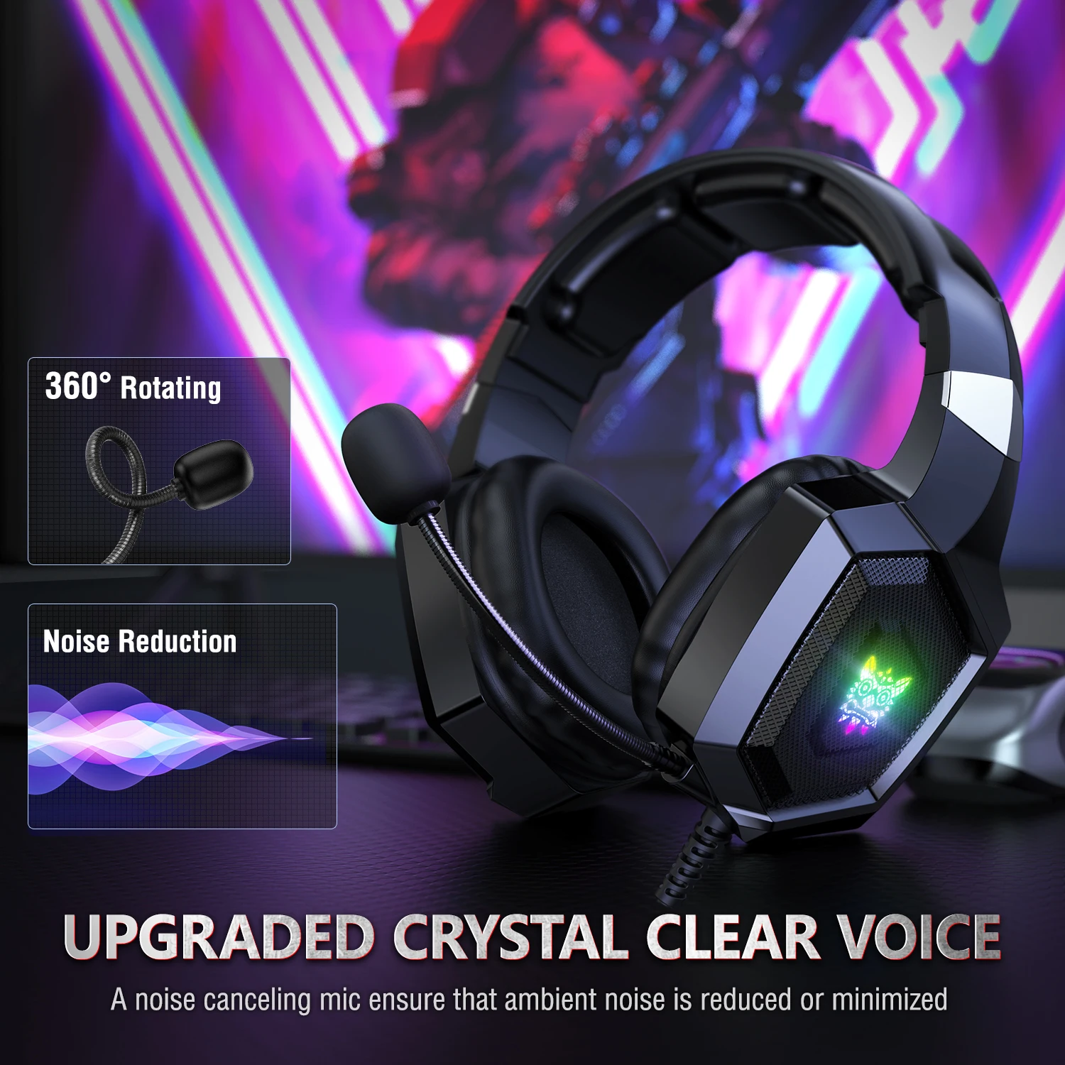Casque de jeu filaire ONIKUMA K8 avec micro HD flexible et éclairage RGB, pour PC et Xbox._voghion.com