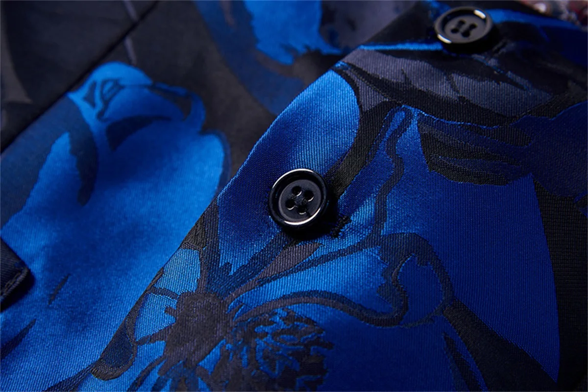 Elegant Jacquard Men's Suit Blue Latest Designs Wedding Groom Prom Party Black Shawl Collar Male 3 Piece Set (Blazer+Vest+Pants)