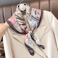Luxury Design Carriage Print Silk Square Scarf for Women Fashion Skinny Neck Tie Soft Satin Hijab Female Neckerchief Hair Scarf 2