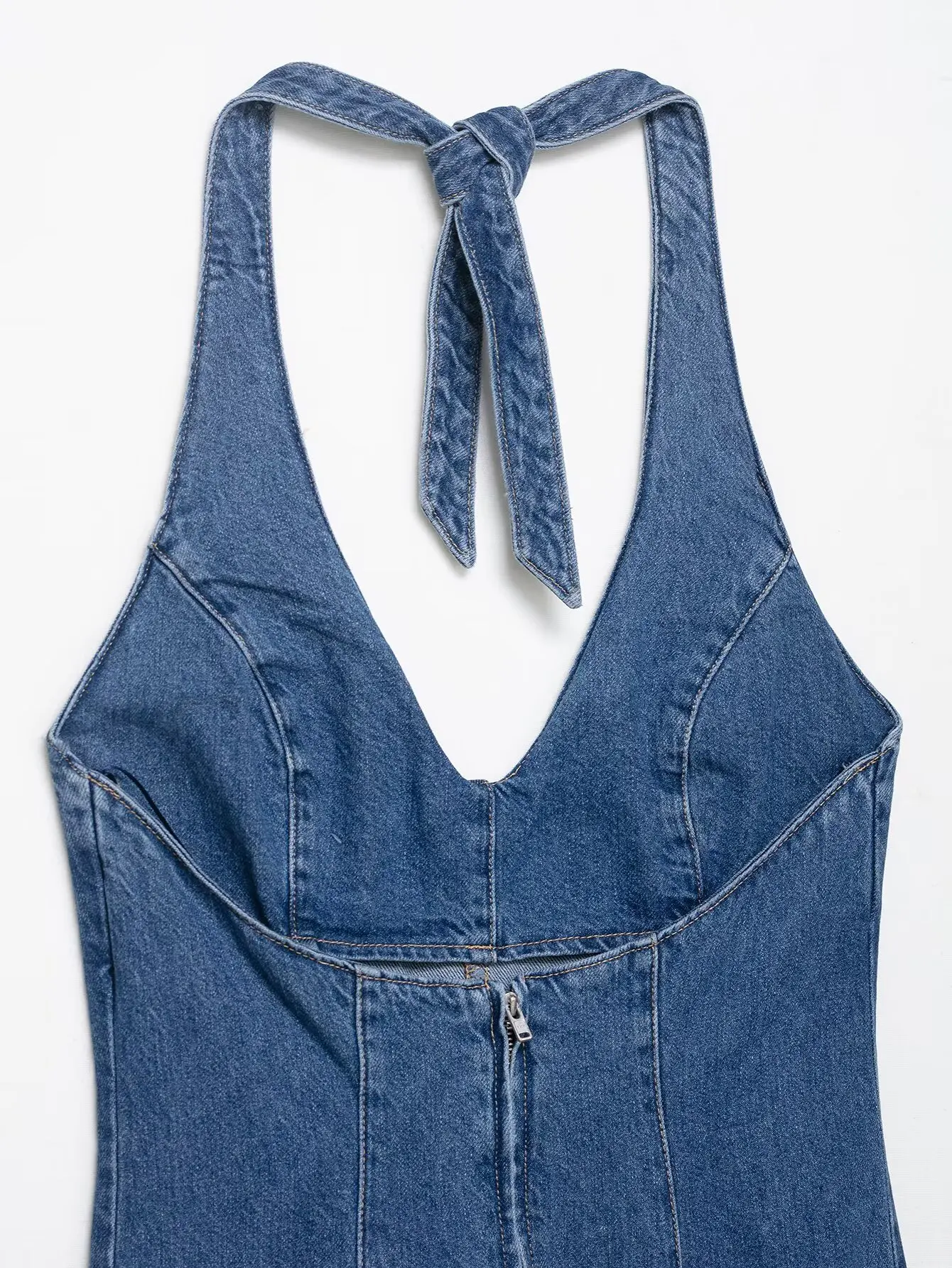 Women Elegant V Neck Backless Denim Halter Maxi Dress Sleeveless Off Shoulder Long Dresses Lady Fashion Casual Street Vestidos