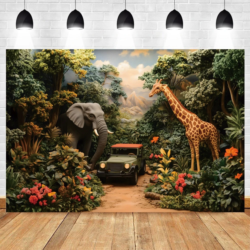 Tropical Jungle Animals Backdrop Wild One Safari Forest Elephant Giraffe  Baby Birthday Party Cake Smash Photography Background - AliExpress, image size:1000x1000