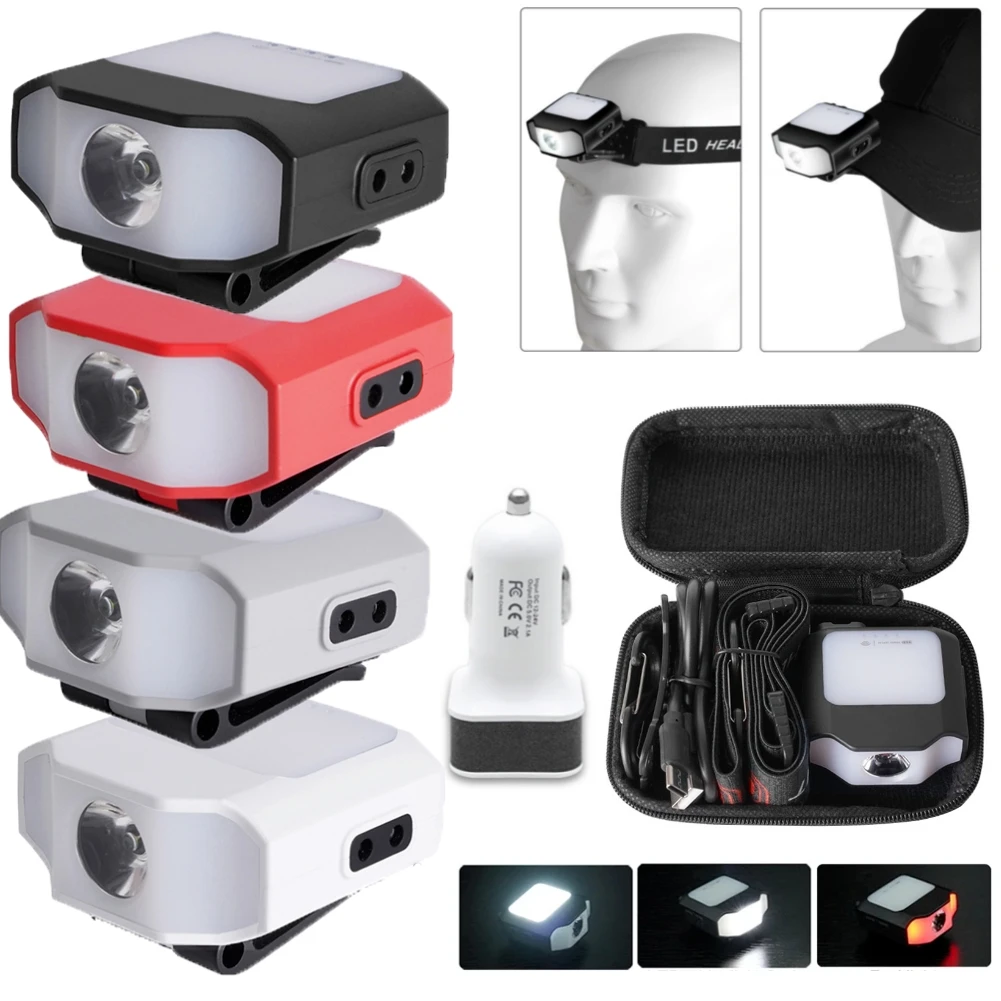 

LED COB Headlamp Smart Sensor Sensor Cap Clip Light 6 Modes Outdoor Head Lamp Portable Type-C Charging Waterproof for Emergency
