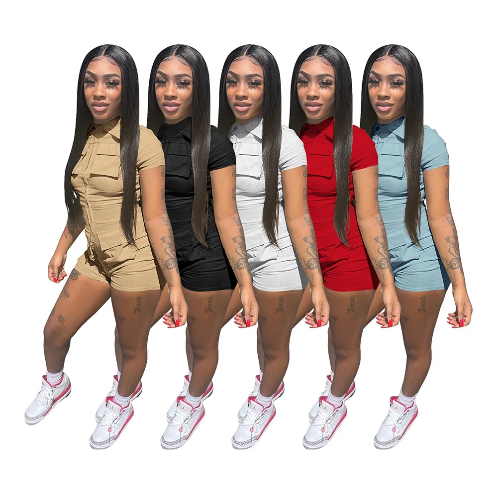 

Choichic 2024 женское уличное платье для отдыха и работы, комбинезон с карманами, Летний новый товар, однотонное рабочее платье на молнии с карманами, комбинезон