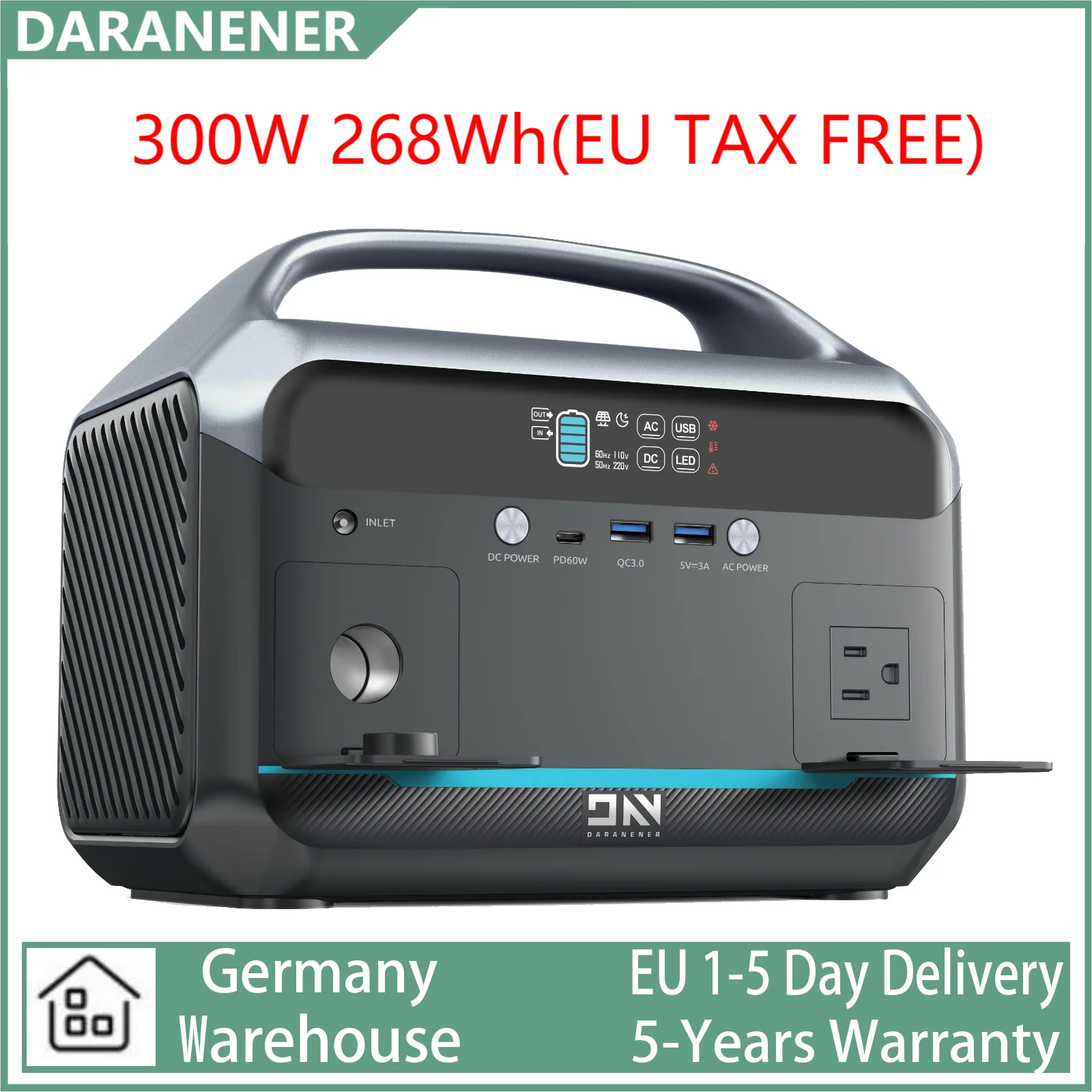 Centrale Elettrica Portatile Da Campeggio 300W Generatore Solare Di Emergenza A Onda Sinusoidale Pura All'Aperto 268Wh Batteria Lifepo4 Home Powerstat