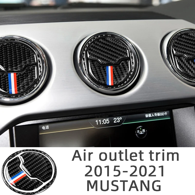 

Carbon fiber Tricolor Belt Dashboard Air Outlet Trim Frame Patch Car Interior Stickers For Ford Mustang 2015-2021 Accessories