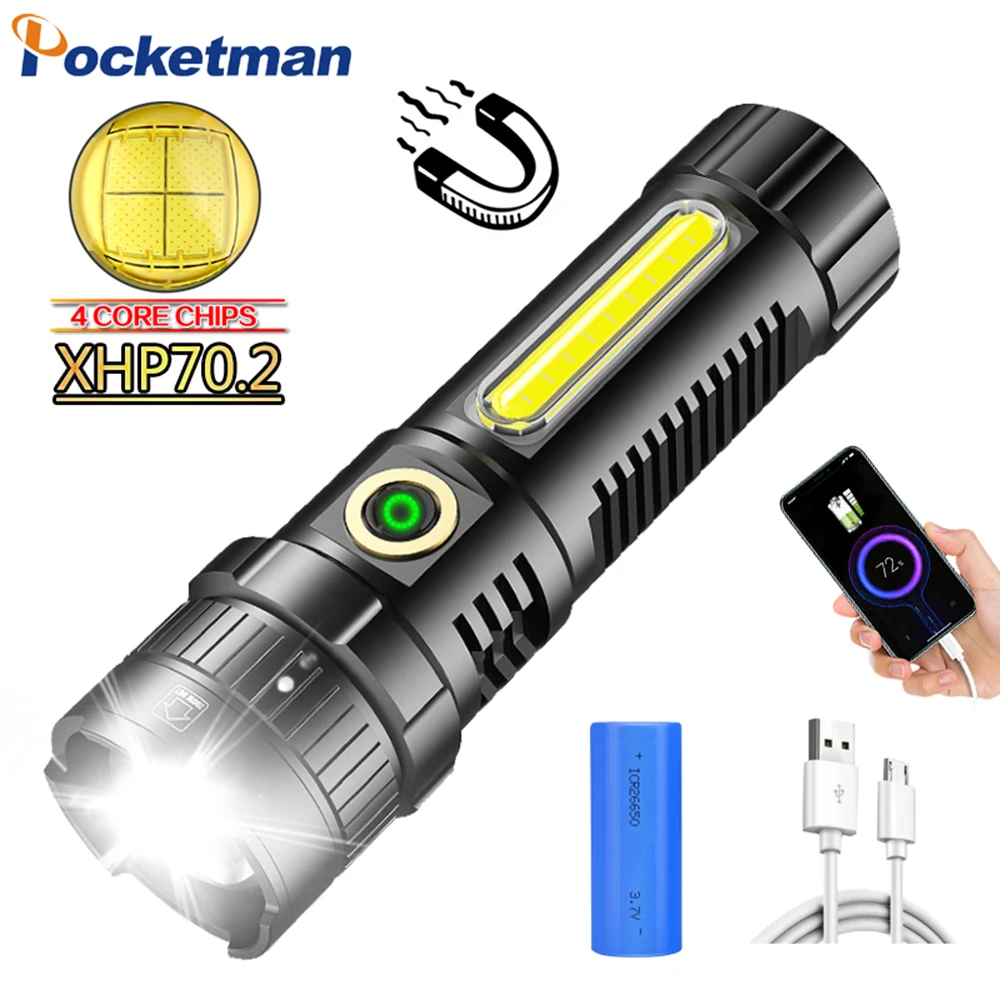 Most Powerful XHP70.2 LED Flashlight Telescopic Zoom Tactical Flashlights USB Rechargeable Flashlight Waterproof Torch