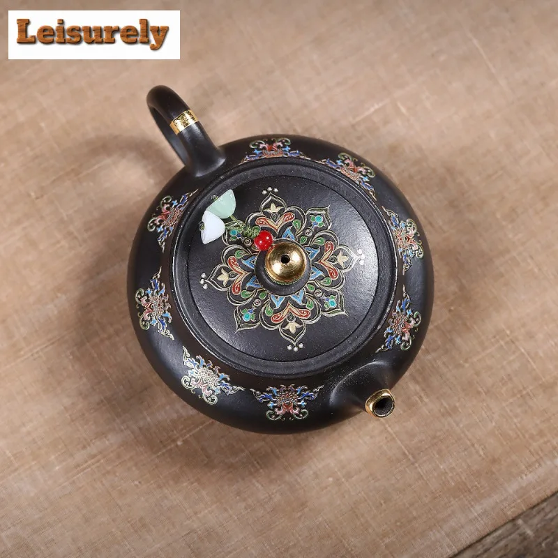 190ml Yixing Purple Clay Teapots Handmade Colour Enamels Pot Raw Ore Zhu Mud  Reducing Roasting Kettle With Infuser Zisha Teaset