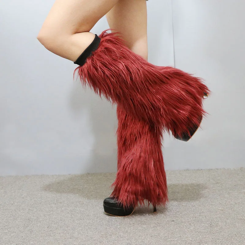 

Women Girls Harajuku Faux fur Winter furry Leg Warmer Stockings Gothic Y2K Lolita cosplay Punk Warm Boots Cover Fall Leggings