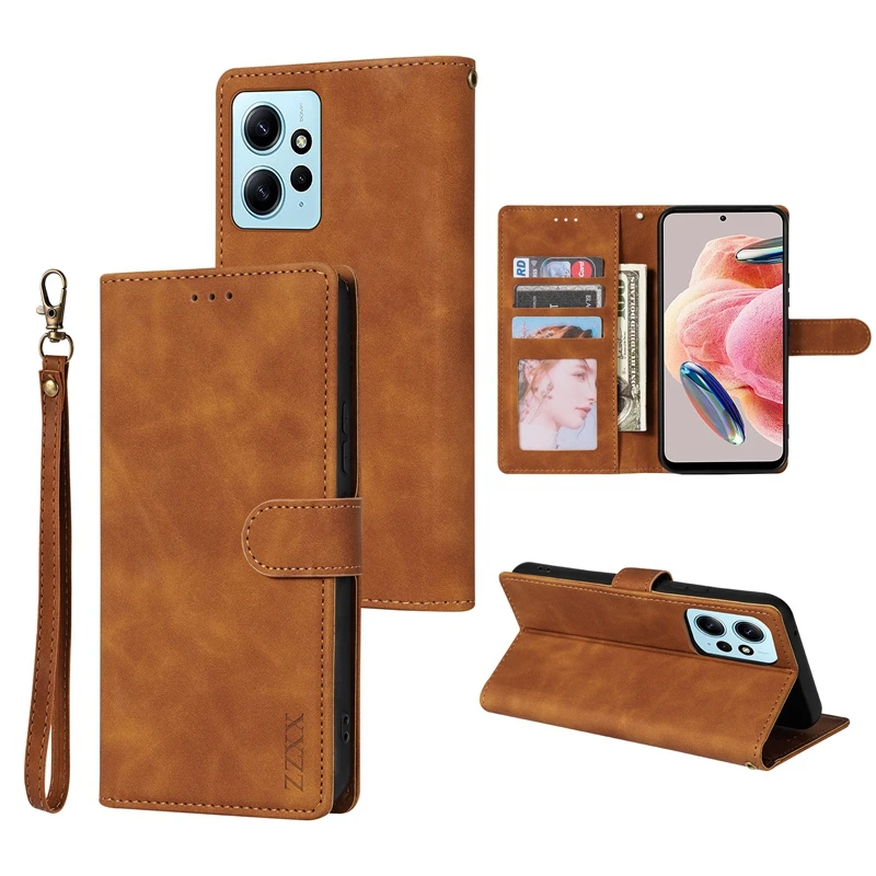 Leather Magnetic Flip Wallet Case with Hand Rope