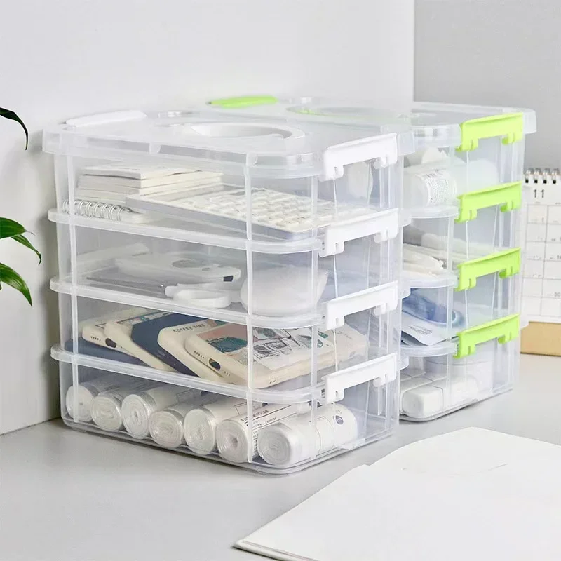 1PC 4-layer Transparent Plastic Storage Box with Handle, Drawer Storage Box, Modular Storage Box, Portable Storage Box Organizer