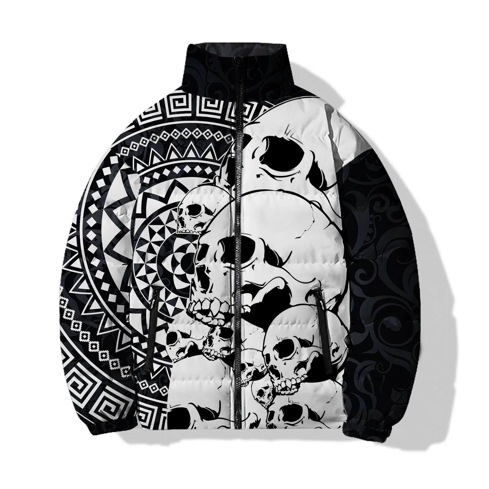 thumbnail image 1 of Ropa informal de invierno de algodón cálido, abrigos para hombre, estampado de calavera gótica, chaqueta holgada de algodón para hombre, 1 of 5