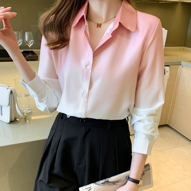 Women Clothes Chic Gradient Color New Chiffon Shirts Fashion Loose Elegant Long Sleeve Spring New Blouse Female Top