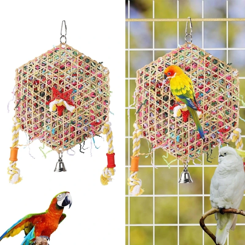 Hanging Small Animal Chew Toy for Bird Parrots Chewing Toy Rattan Shredded Paper for Chewing Teeth Grinding 2