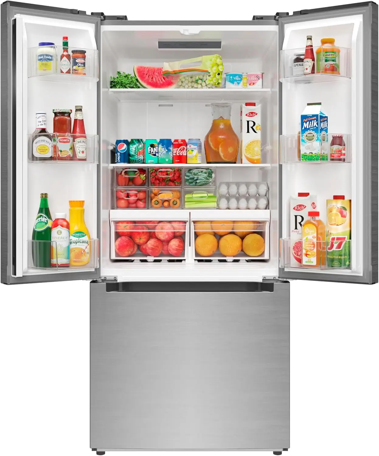 30-Inch and 18.5 cu. ft. Counter Depth French Refrigerator with Three Doors and Deep Freezer in Stainless-Steel, Silver 2