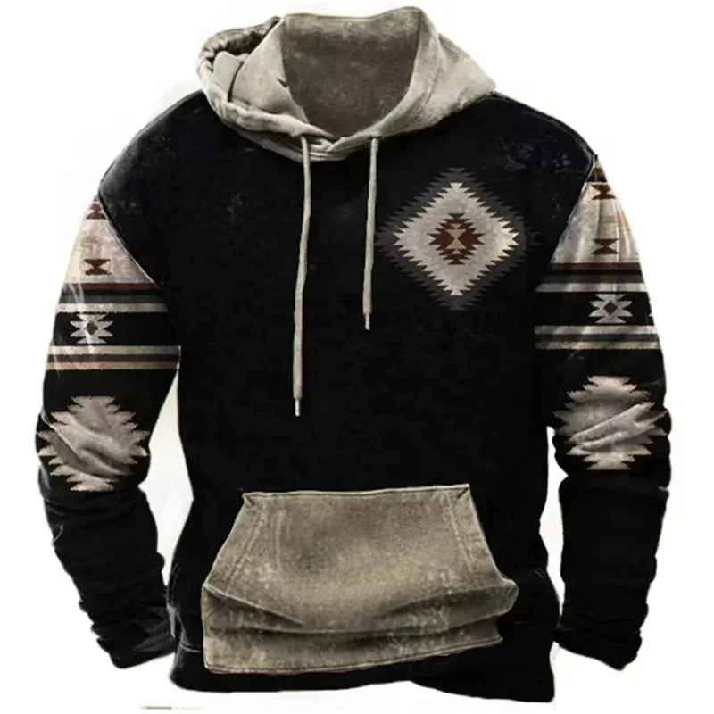 thumbnail image 1 of Sudadera con capucha con estampado 3D de tribu india para hombre, suéteres con gráficos étnicos retro, sudaderas casuales unisex de gran tamaño, sudaderas de manga larga, 1 of 5