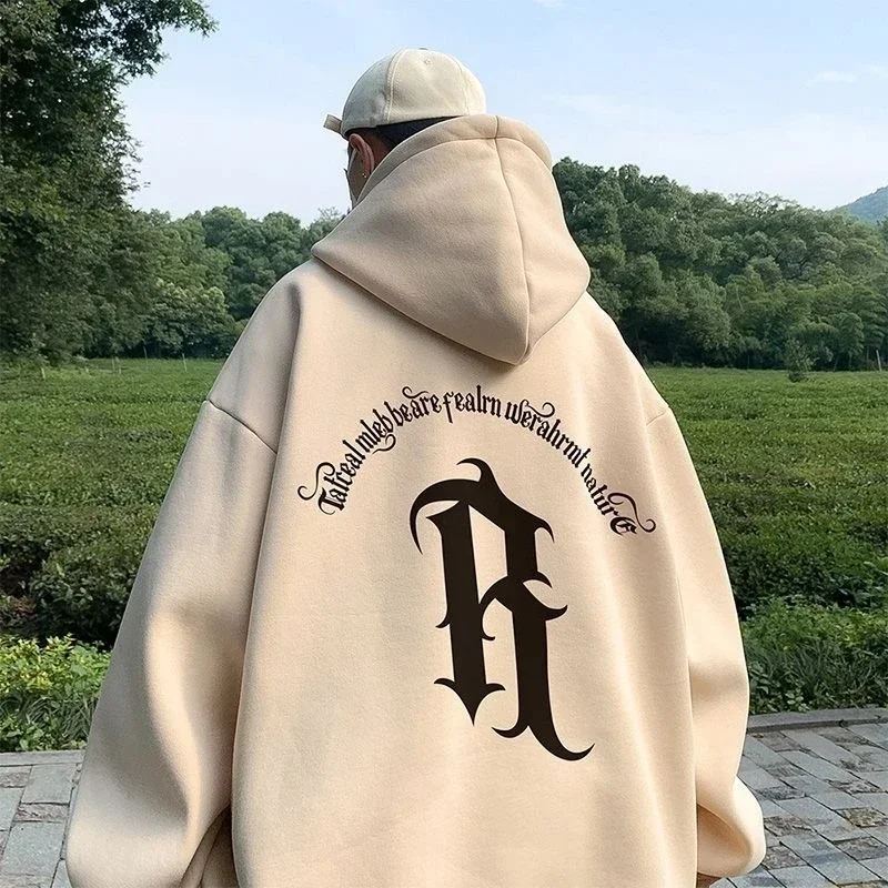 

Male Clothes Aesthetic Sweatshirt for Men Hooded White Letter Streetwear Print Hoodies Overfit Cheap Free Shipping Low Price S