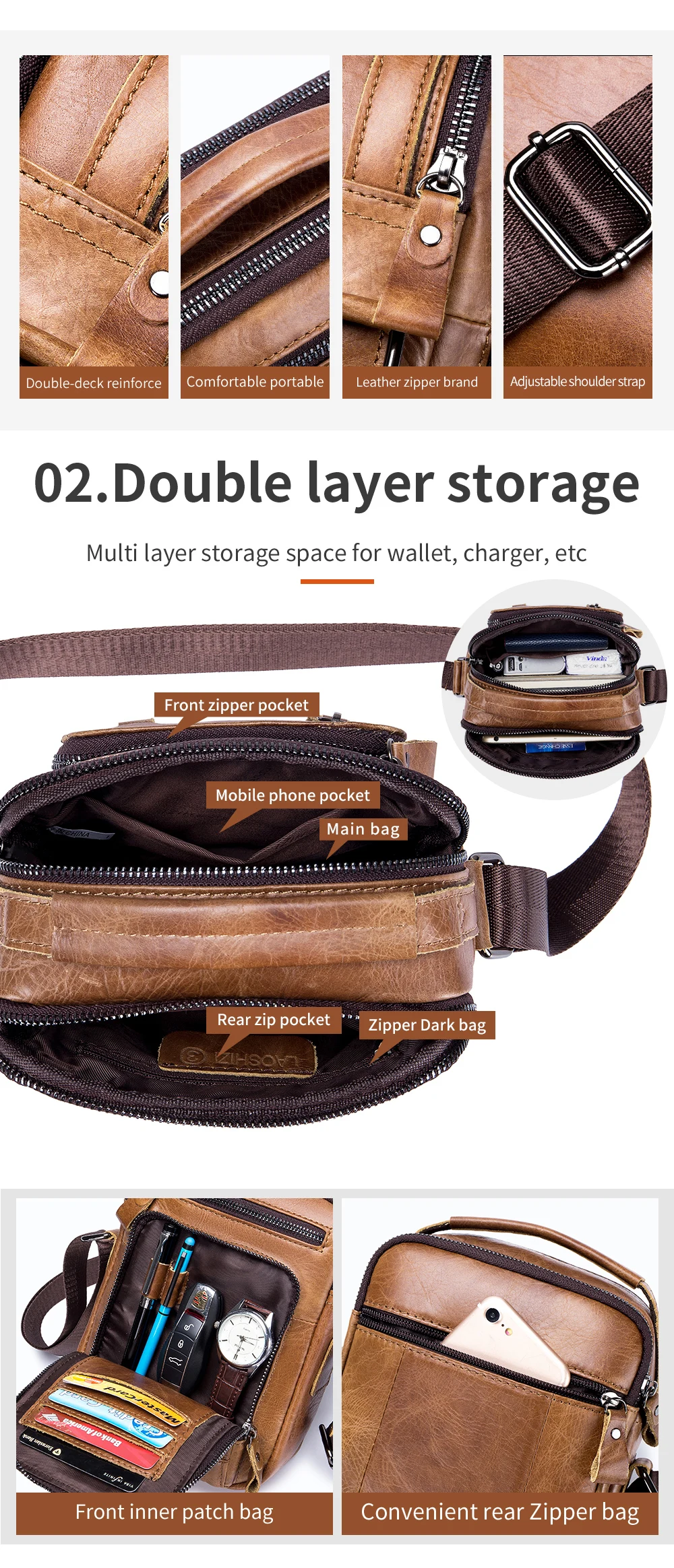 Genuine Leather Mens Crossbody Messenger Bag - Small Designer Shoulder Bag