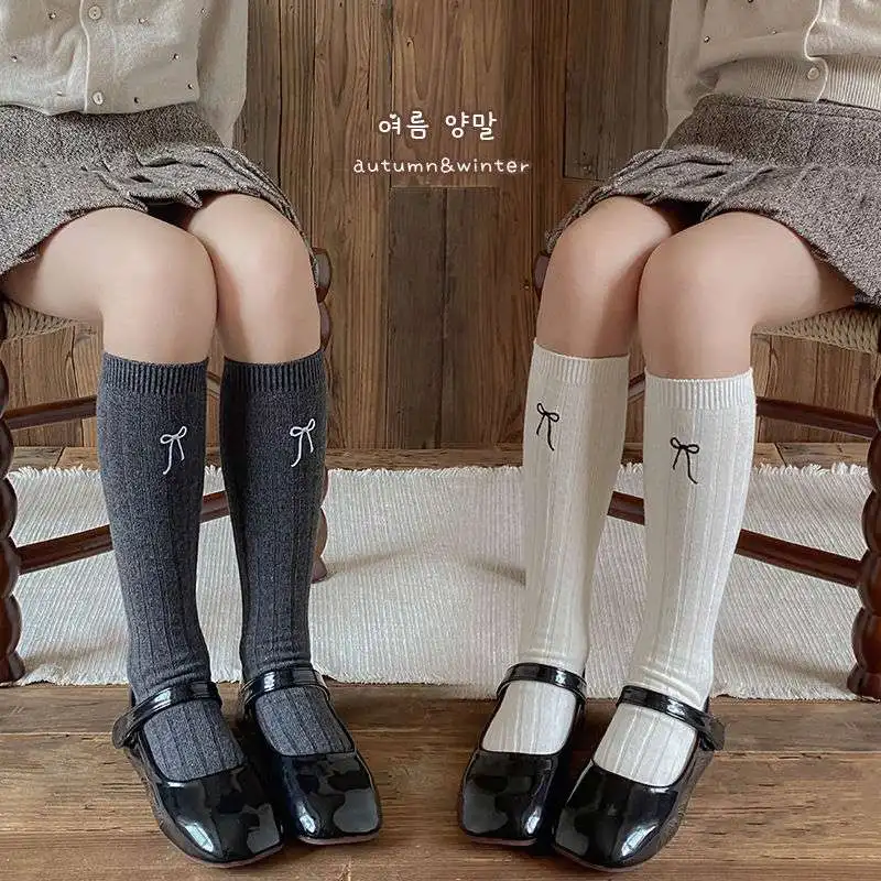 Korean Fashion Children Bow Legging Stocking Sock for Kids Girl JK Lolita Embroidery Knee High Long Spring Autumn School Socks