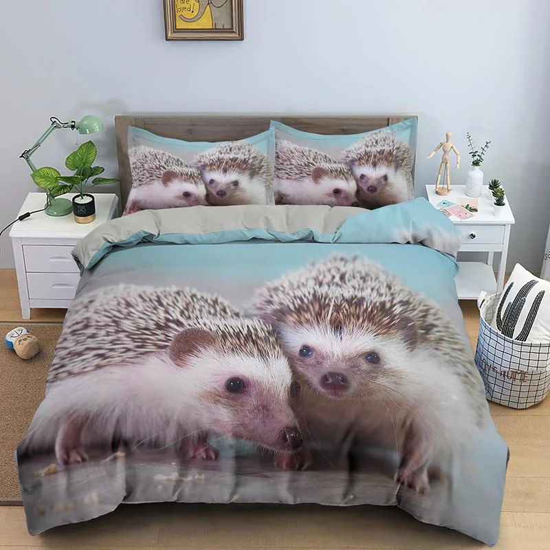AnimalHedgehogsBeddingSetQueenKingSize3DLovelySpinyWildlife