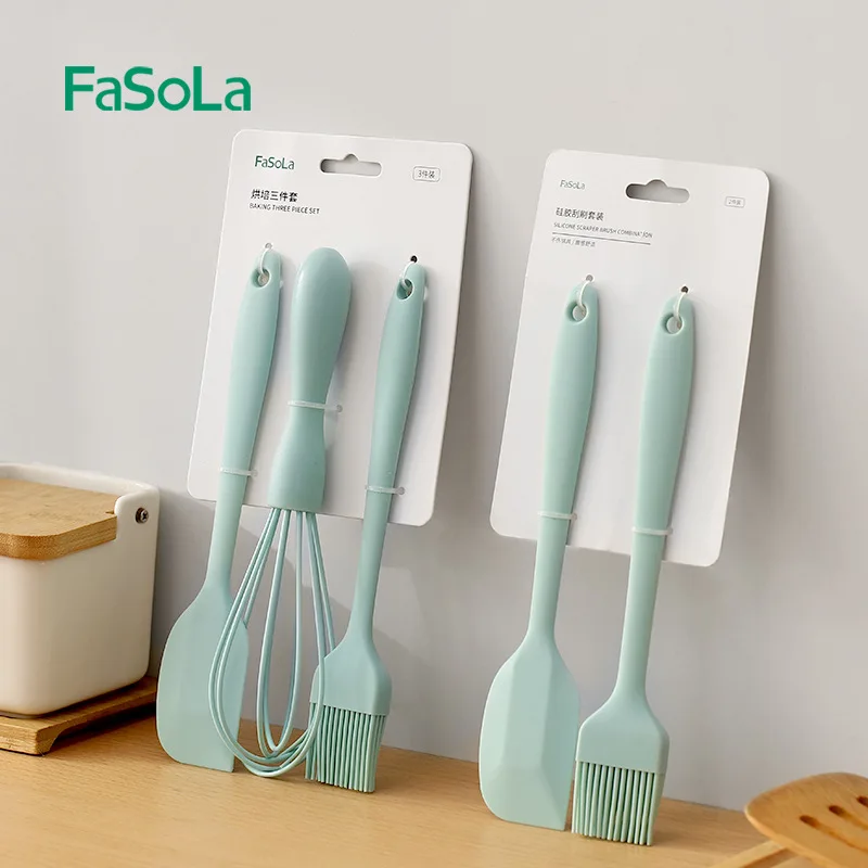 FaSoLa Silicone Spatula BBQ Oil Brush Cookware Cake Cooking Tool Non-stic Kitchen Gadget Sets Frying Utensils Accessories