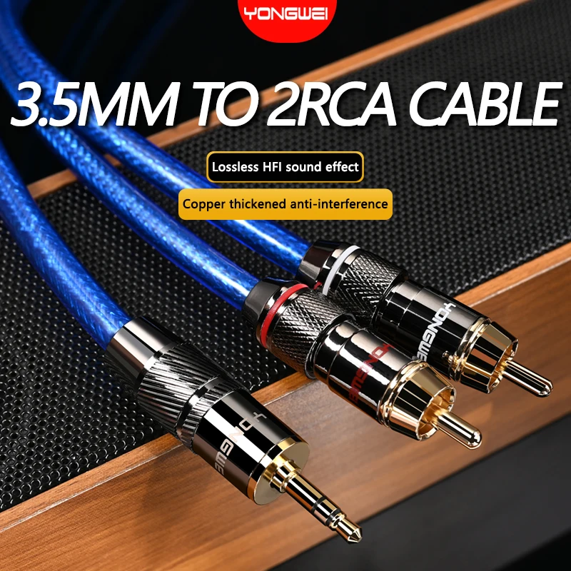Cavo Audio HiFi 3,5 Mm A 2 RCA - 6N OFC, Jack Stereo A Y, Placcato Oro - Varie Lunghezze