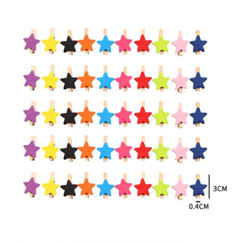 20pcs 30x4mm Wooden Color Star Photo Clips Memo Paper Peg Clothespin Stationery Christmas Wedding Party Craft DIY Home Decor Wooden Clips