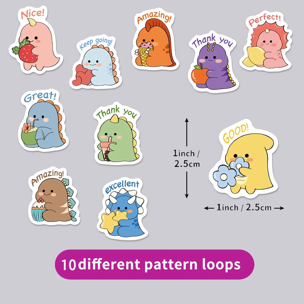 500PCS 크리 에이 티브 영어 보상 공룡 롤 스티커, 라벨 씰링 스티커, 전화 케이스, 컴퓨터 방수 보상 스티커