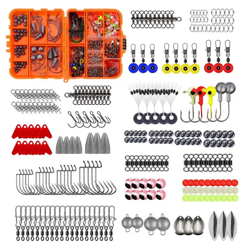 

Fishing Tackle Set 257pcs Bass Fishing Kit Hooks Weights Sinkers Swivels Beads Gear And Equipment For Crappie Bass Trout