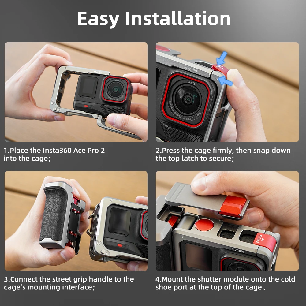 Flymile Griff-Griff-Set für Insta360 ACE Pro/2, Kamerakäfig- und Griffkombination, Xiaomi-Griff, für Insta360 Ace Pro 2-Zubehör – Detail 12