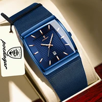 POEDAGAR Luxury Casual Men Clock Stainless Steel Mesh Date Waterproof Luminous Man Wristwatch Quartz Fashion Men's Watches Reloj